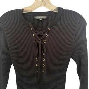 INC International Concepts Black Ribbed Lace-Up Sweater XS Coquette Y2K Knit Top